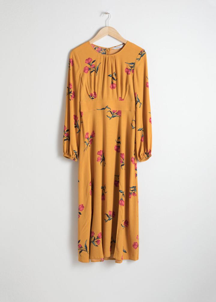 Other Stories Printed Long Sleeve Midi Dress - Yellow