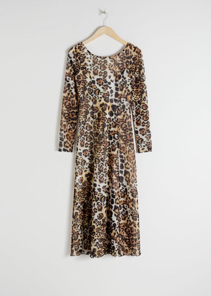 Other Stories Mesh Jaguar Midi Dress - White