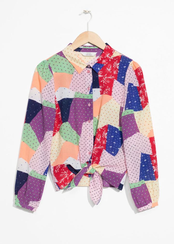 Other Stories Patchwork Tie Button Down - Orange