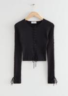 Other Stories Cropped Lace Up Top - Black