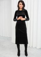 Other Stories Long Sleeve Velvet Midi Dress - Black