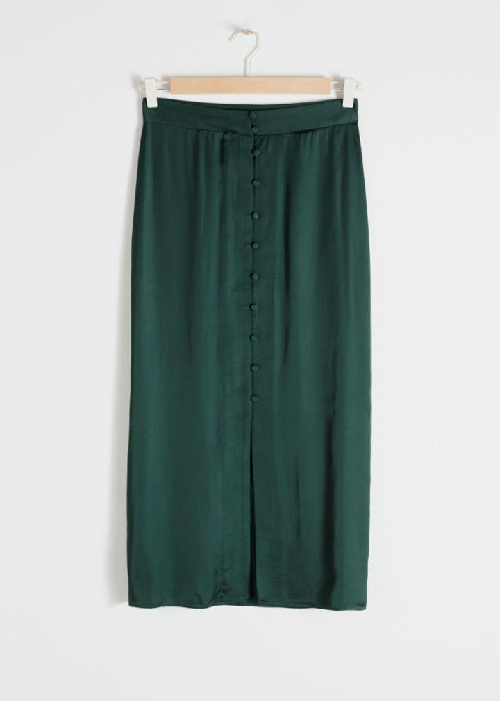 Other Stories High Waisted Buttoned Midi Skirt - Green