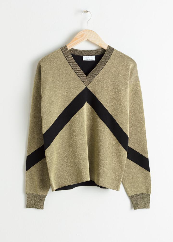 Other Stories Metallic Varsity Stripe Sweater - Gold