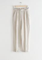 Other Stories Belted High Waist Linen Trousers - Beige