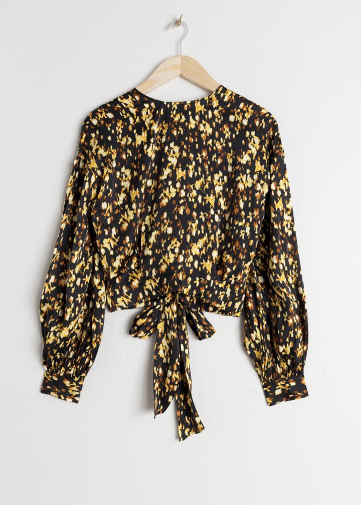 Other Stories Printed Satin Tie Blouse - Yellow