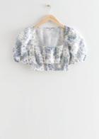 Other Stories Printed Puff Sleeve Crop Top - Blue
