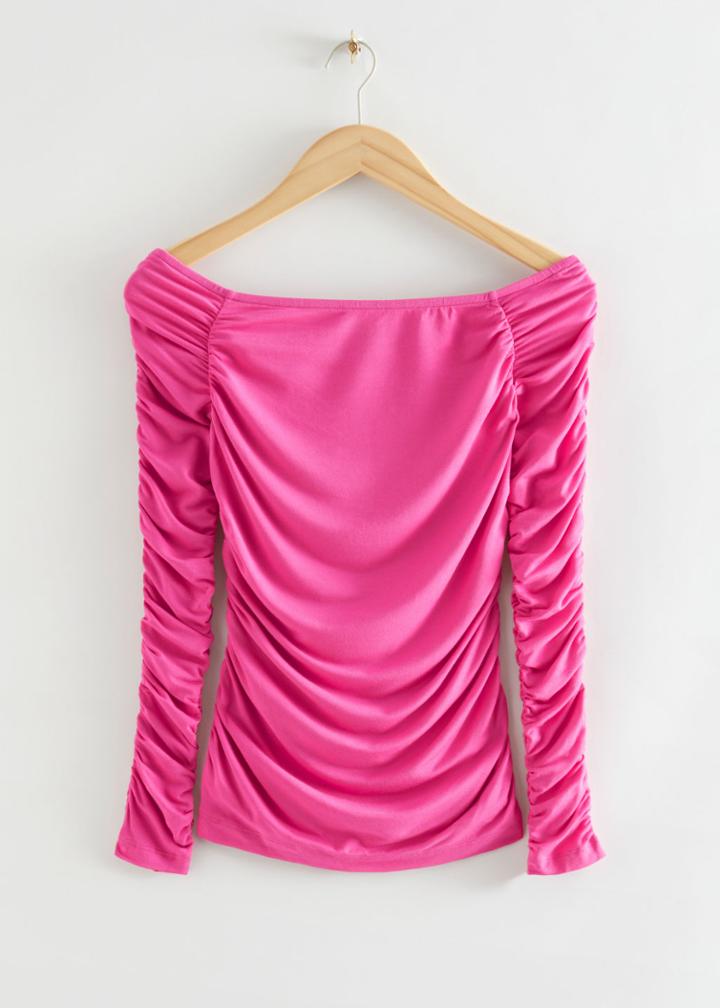 Other Stories Off Shoulder Rouched Top - Pink