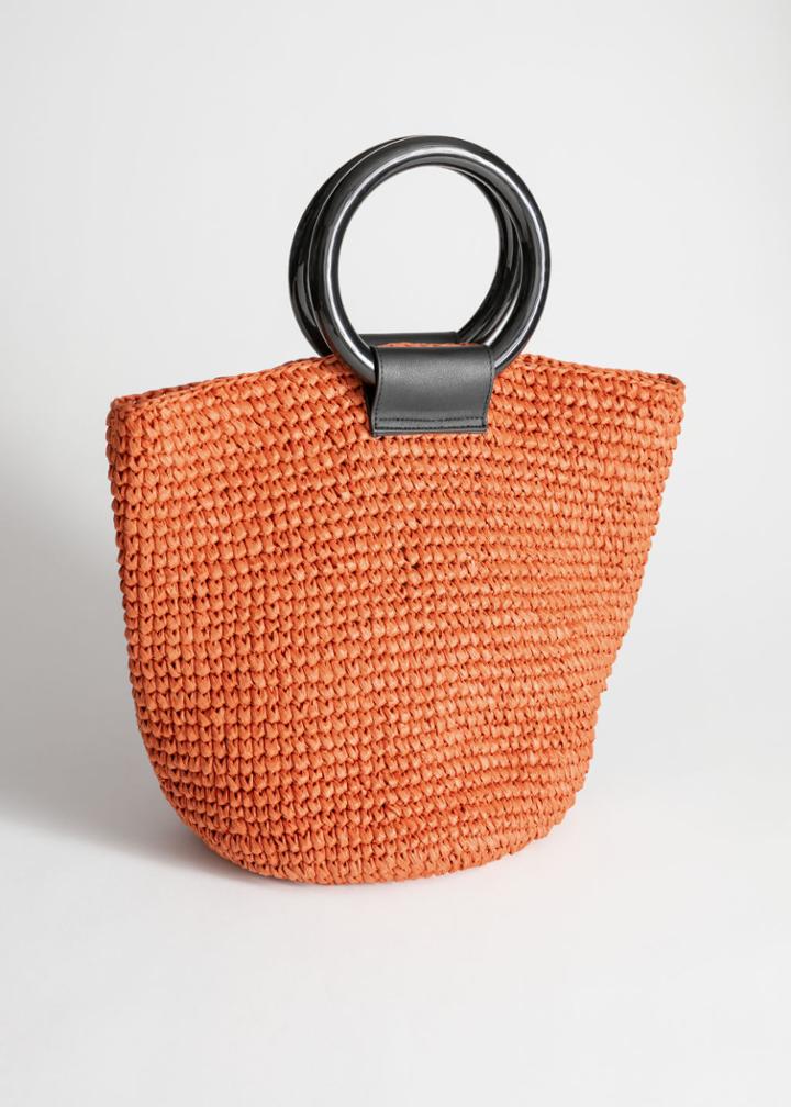 Other Stories Woven Straw Tote Bag - Orange