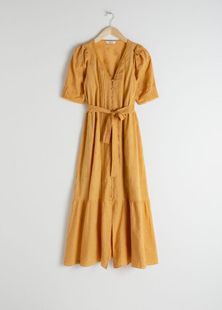Other Stories Belted Floral Schiffli Cotton Midi Dress - Yellow