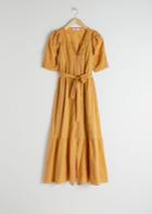 Other Stories Belted Floral Schiffli Cotton Midi Dress - Yellow