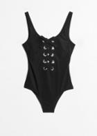 Other Stories Lace Up Swimsuit - Black