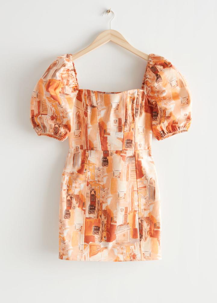 Other Stories Printed Puff Sleeve Mini Dress - Orange