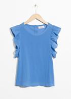 Other Stories Ruffle Sleeve Cotton Top - Blue