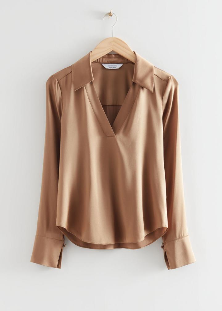 Other Stories Boxy Fit Satin Shirt - Beige