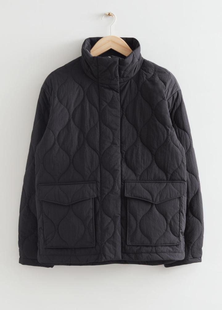 Other Stories Wave Quilted Jacket - Black