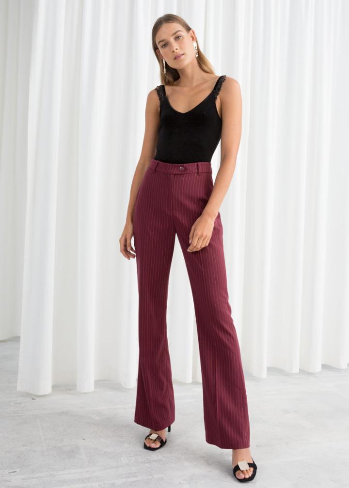 Other Stories Kick Flare Pinstripe Trousers - Red