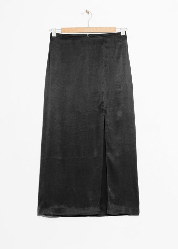 Other Stories Side Slit Midi Skirt - Black