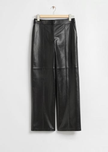 Other Stories Leather Wide-leg Pleated Trousers - Black