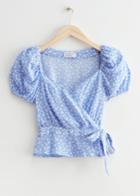 Other Stories Puff Sleeve Wrap Blouse - Blue