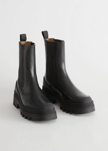 Other Stories Heavy Sole Leather Chelsea Boots - Black