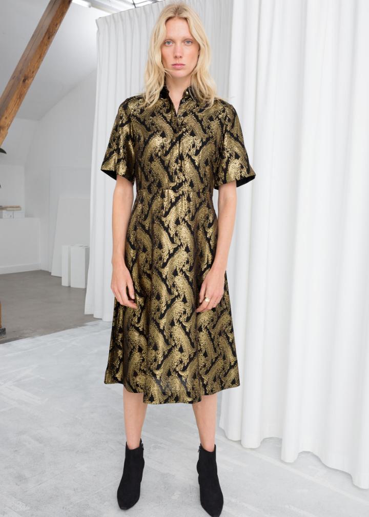 Other Stories Metallic Jacquard Shirt Dress - Black