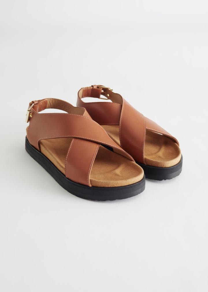 Other Stories Criss Cross Leather Sandal - Beige