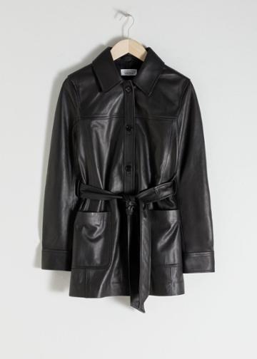 Other Stories Belted Leather Trench - Black