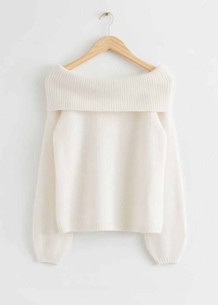 Other Stories Off-shoulder Chunky Wool Sweater - White