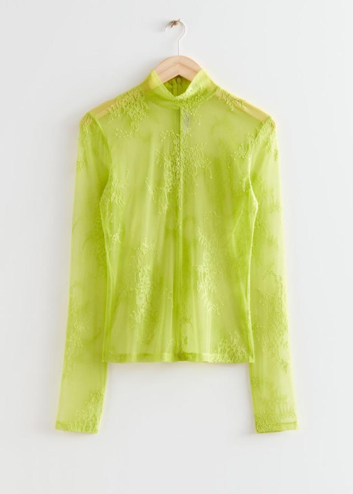 Other Stories Sheer Lace Top - Green