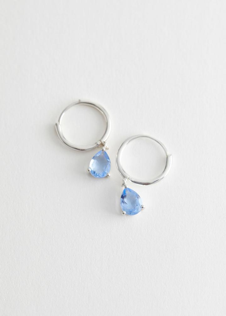 Other Stories Delicate Gemstone Pendant Hoop Earrings - Turquoise