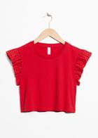 Other Stories Perforated Sleeve Crop Top - Red