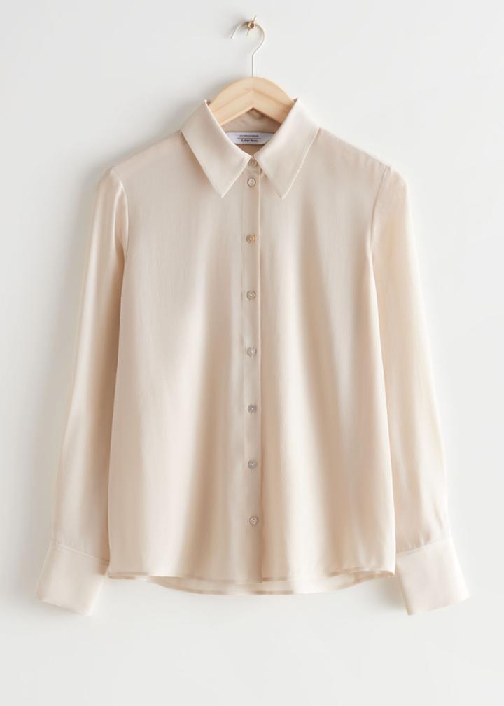 Other Stories Shell Button Silk Shirt - Beige
