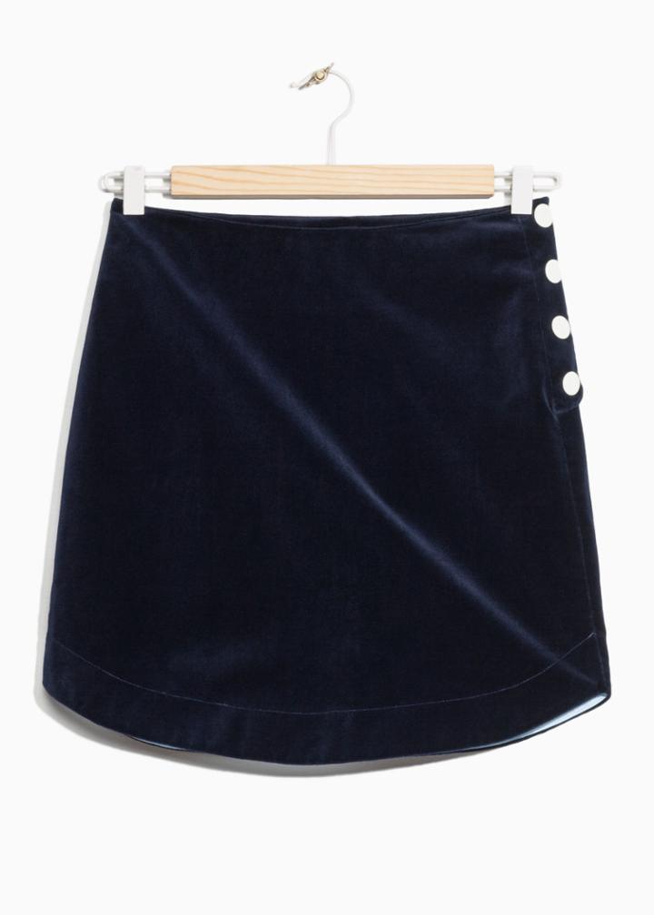 Other Stories Velvet Snap Button Skirt - Blue