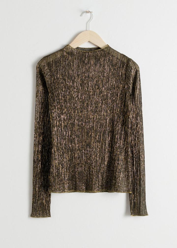 Other Stories Metallic Pliss Pleated Top - Gold