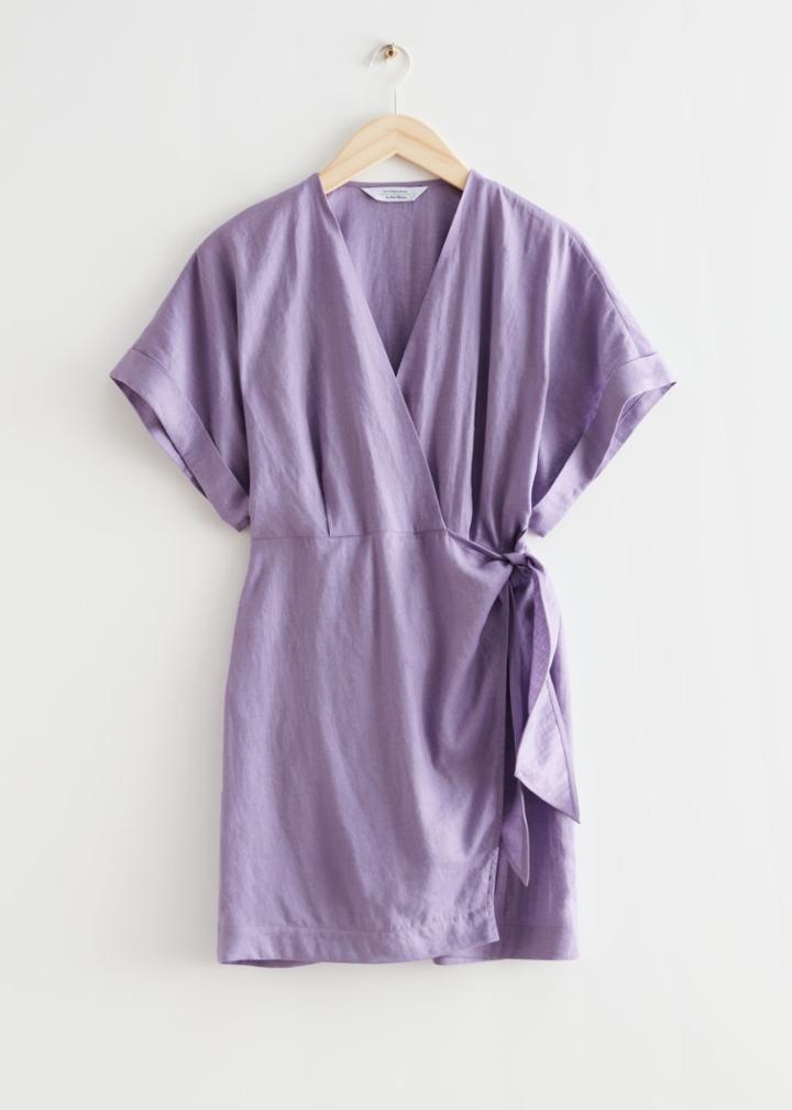 Other Stories Linen Wrap Mini Dress - Purple