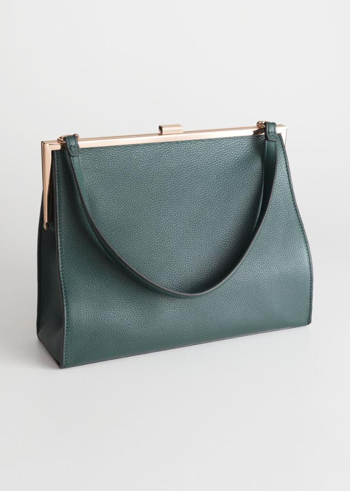 Other Stories Grainy Leather Frame Handbag - Green