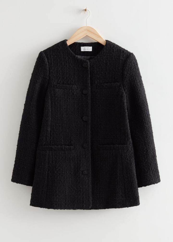 Other Stories Buttoned Tweed Jacket - Black