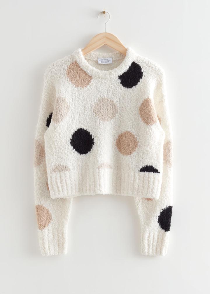 Other Stories Polka Dot Jacquard Knit Sweater - White