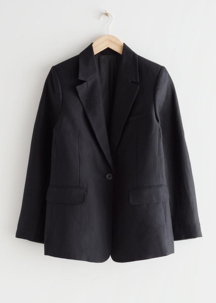 Other Stories Silk Linen Blazer - Black