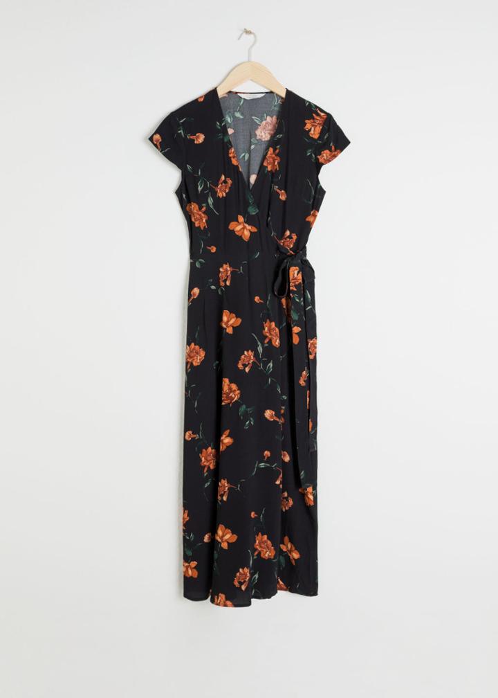 Other Stories Hem Midi Wrap Dress - Black