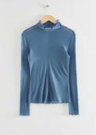 Other Stories Frilled Tight Mock Neck Top - Blue