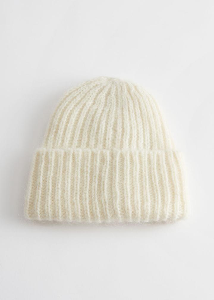 Other Stories Fuzzy Knit Beanie - White