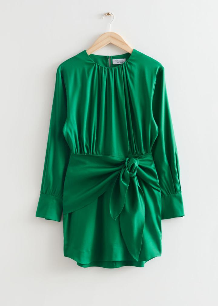 Other Stories Satin Tie Waist Mini Dress - Green