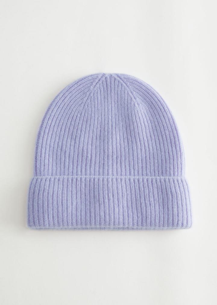 Other Stories Ribbed Cashmere Knit Beanie - Purple
