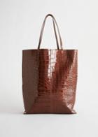 Other Stories Croc Embossed Leather Tote Bag - Brown