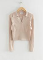 Other Stories Slim Collared Rib Knit Top - Rust