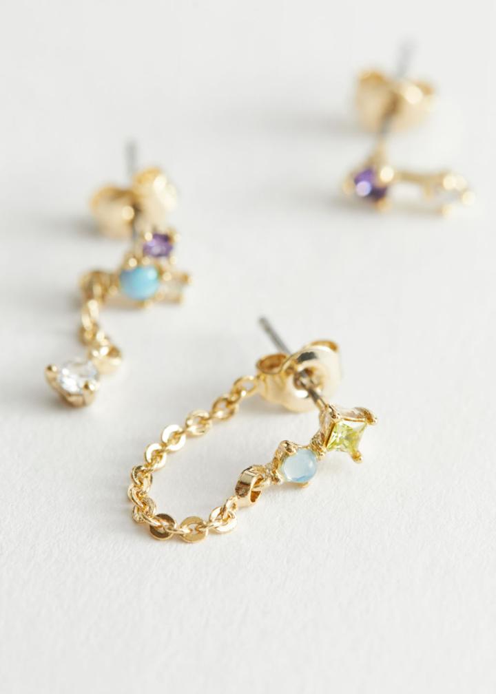 Other Stories Rhinestone Chain Drop Earrings - Green