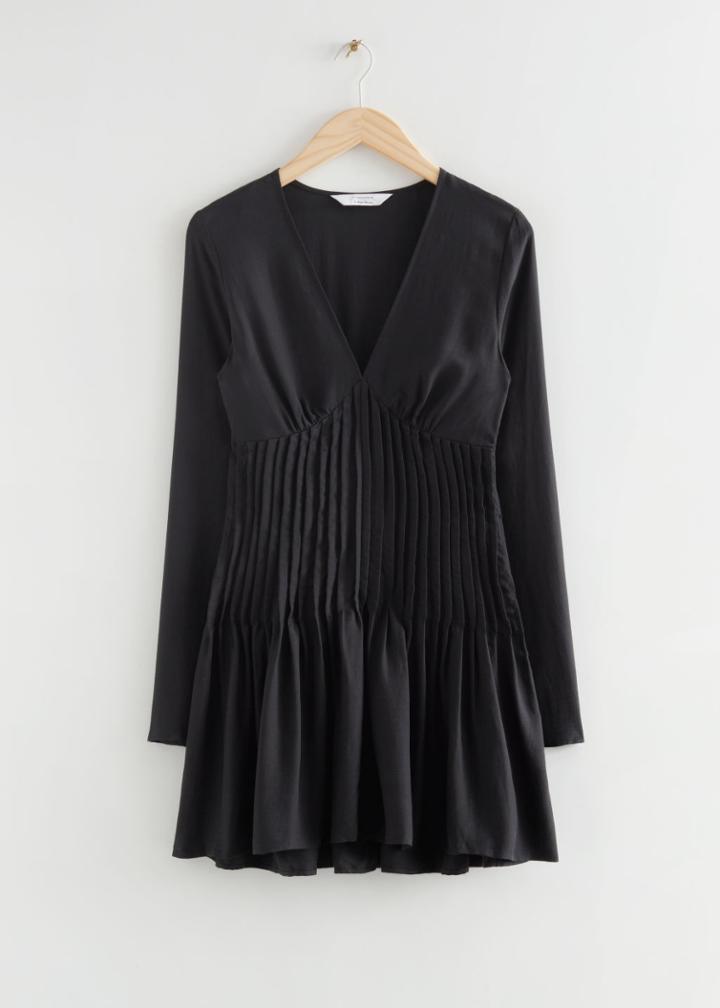 Other Stories Pleated Waist Mini Dress - Black