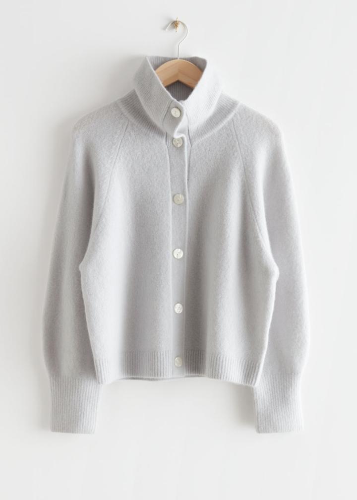 Other Stories Boxy High Neck Cardigan - Grey