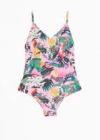 Other Stories Low Cut Tropical Swimsuit - Pink